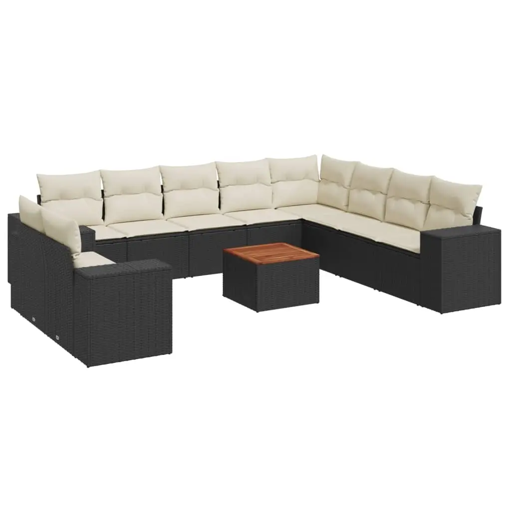 11 Piece Garden Sofa Set with Cushions Black Poly Rattan 3257848 - Furniture