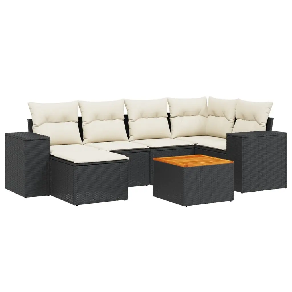 7 Piece Garden Sofa Set with Cushions Black Poly Rattan 3257876 - Furniture