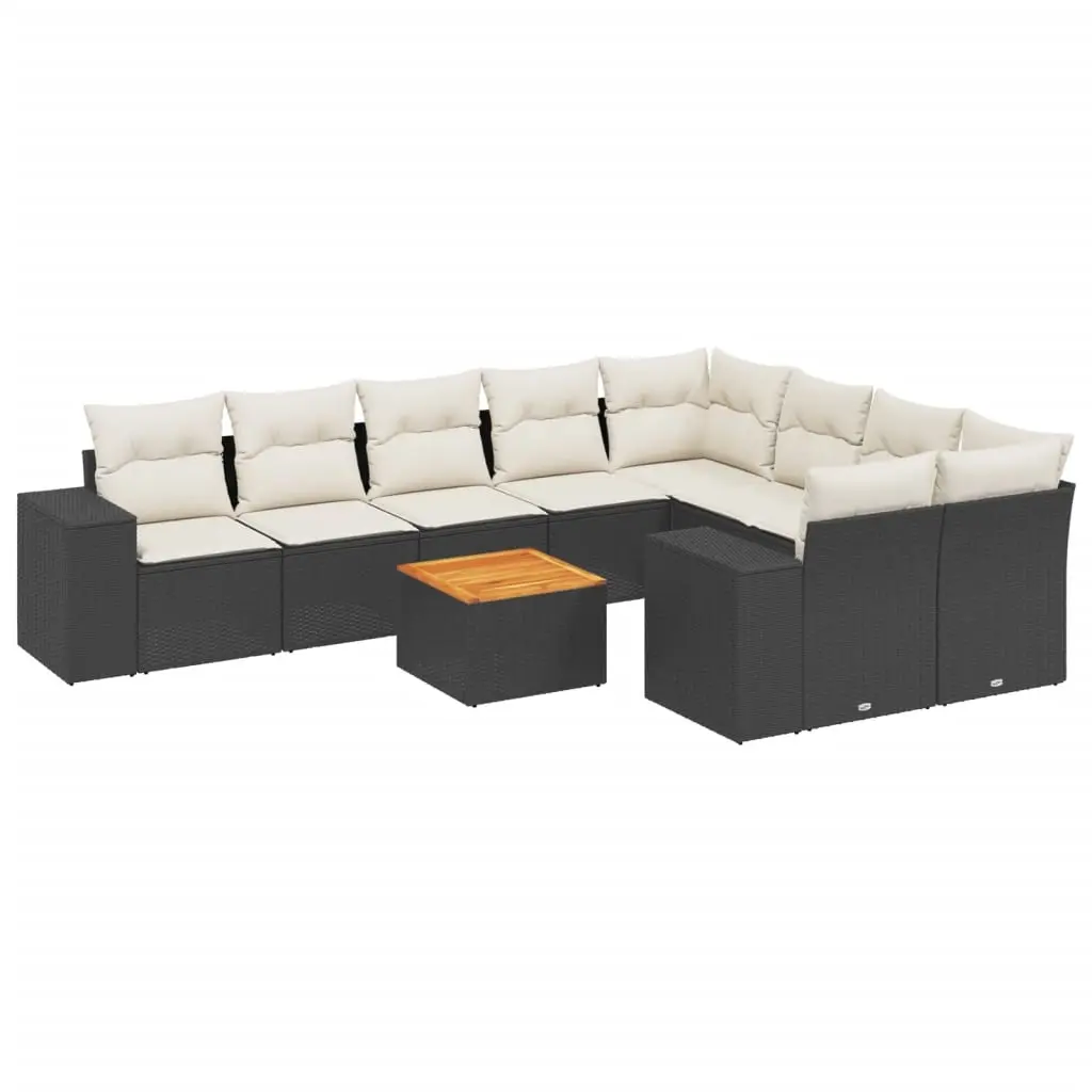 10 Piece Garden Sofa Set with Cushions Black Poly Rattan 3257932 - Furniture