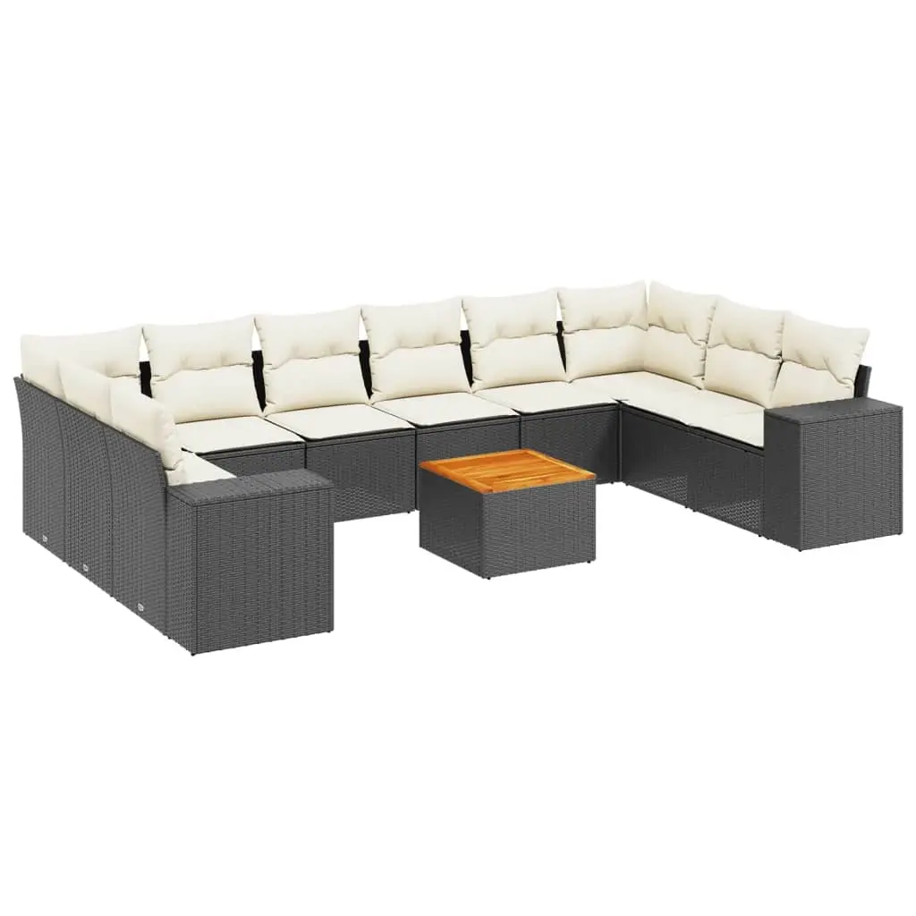 11 Piece Garden Sofa Set with Cushions Black Poly Rattan 3257946 - Furniture