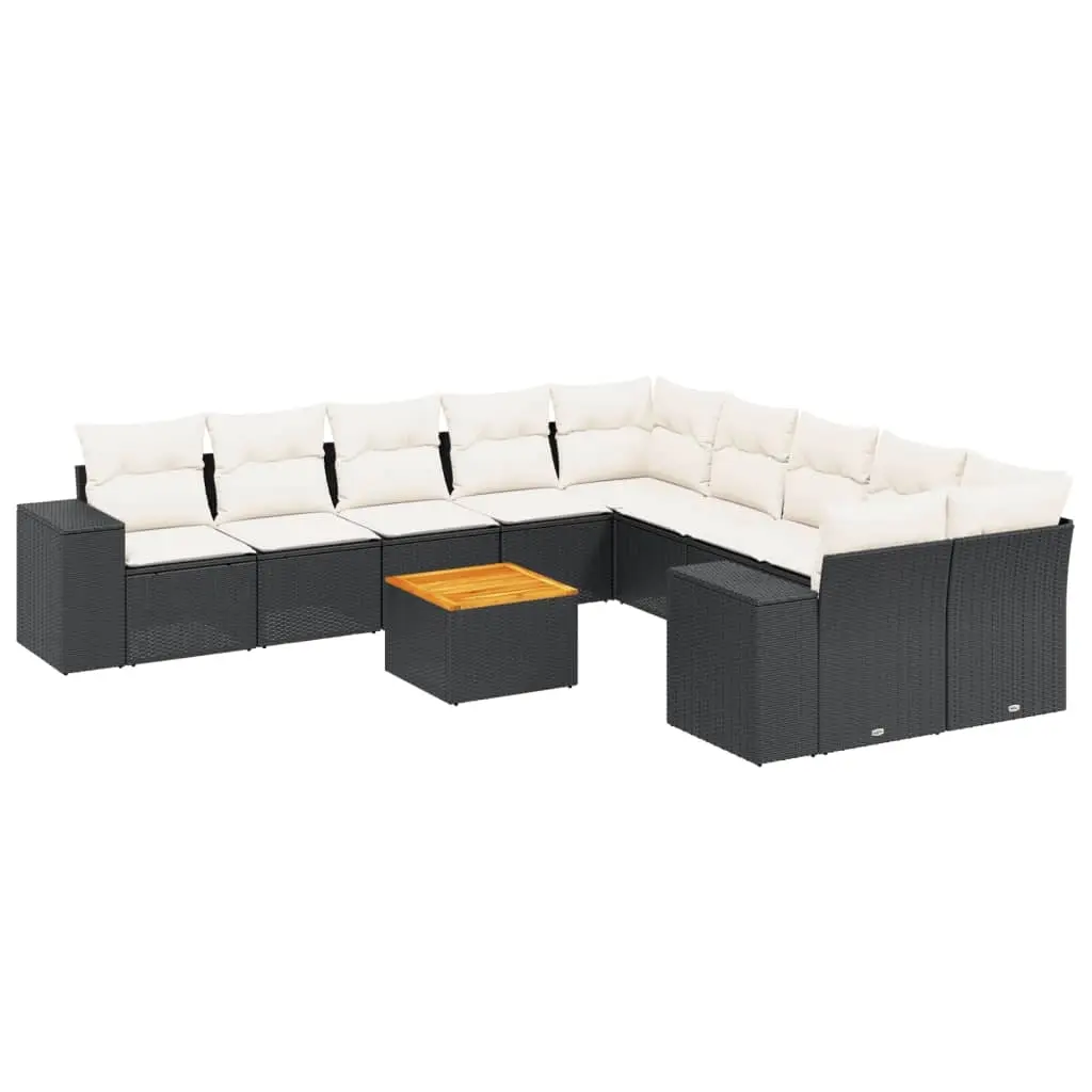 11 Piece Garden Sofa Set with Cushions Black Poly Rattan 3257967 - Furniture