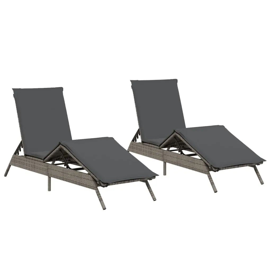 Sun Loungers with Cushions 2 pcs Grey Poly Rattan 3261580 - Furniture