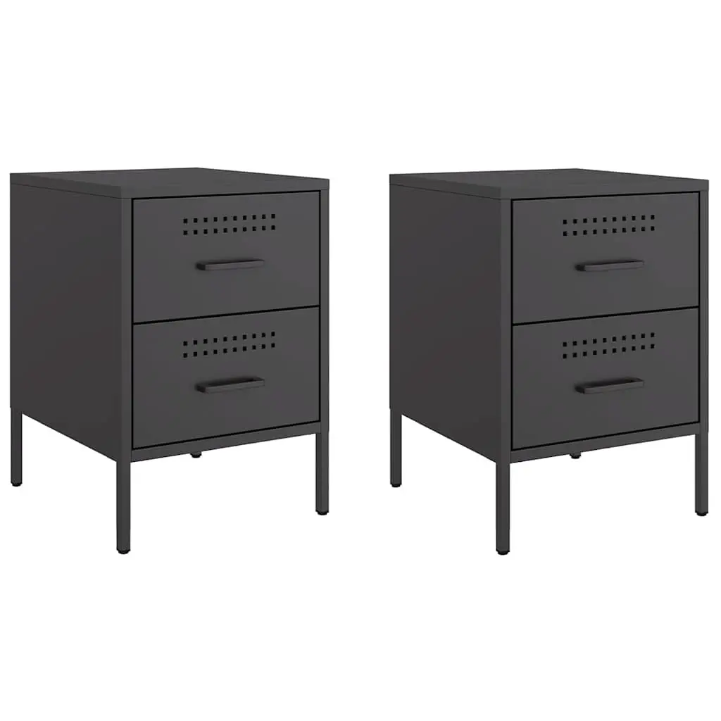 Bedside Cabinets 2 pcs Black 36x39x50.5 cm Steel 842923 - Furniture