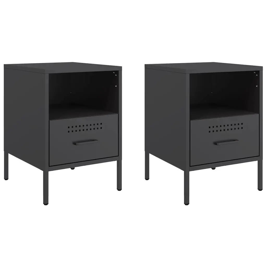 Bedside Cabinets 2 pcs Black 36x39x50.5 cm Steel 843055 - Furniture