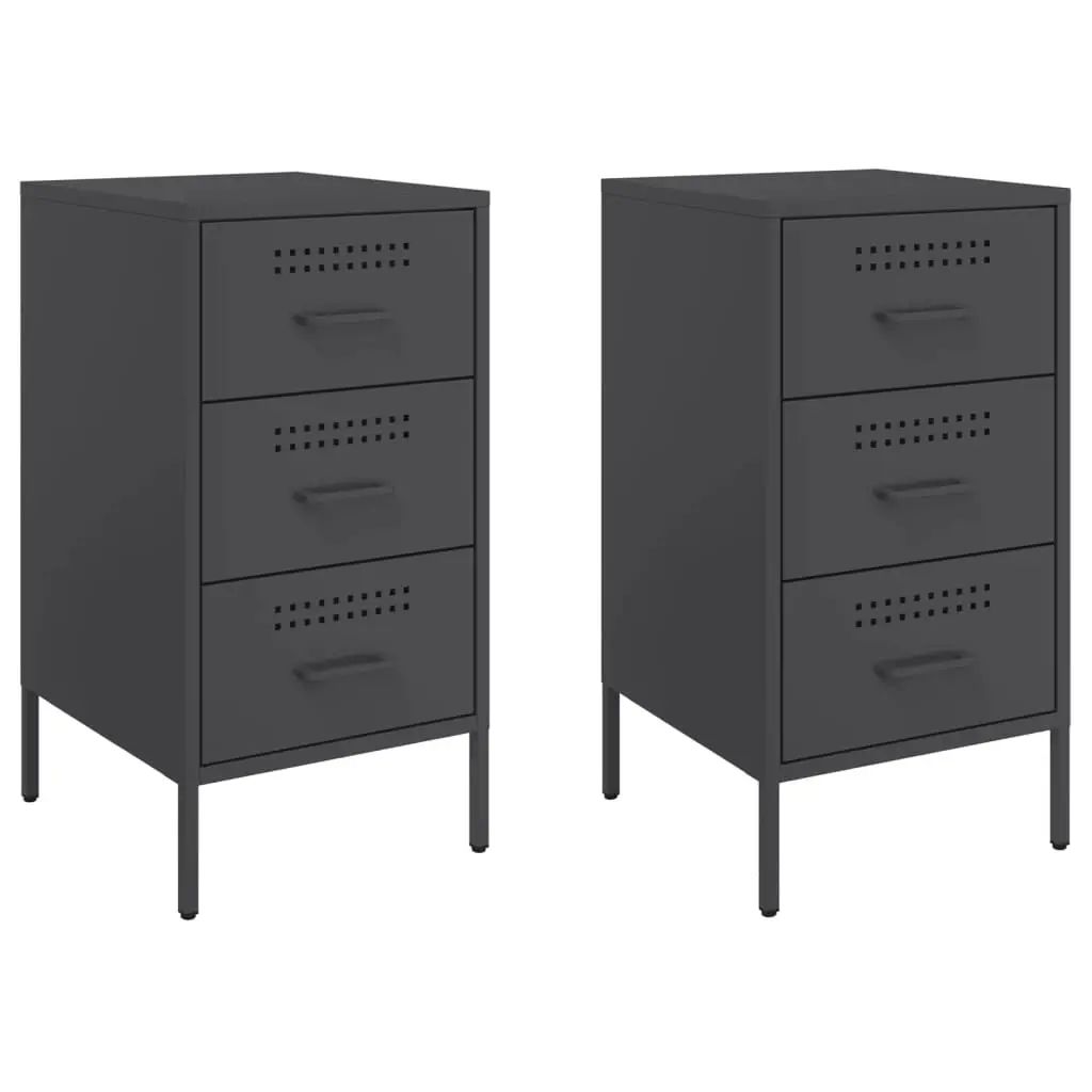 Bedside Cabinets 2 pcs Black 36x39x68 cm Steel 843079 - Furniture