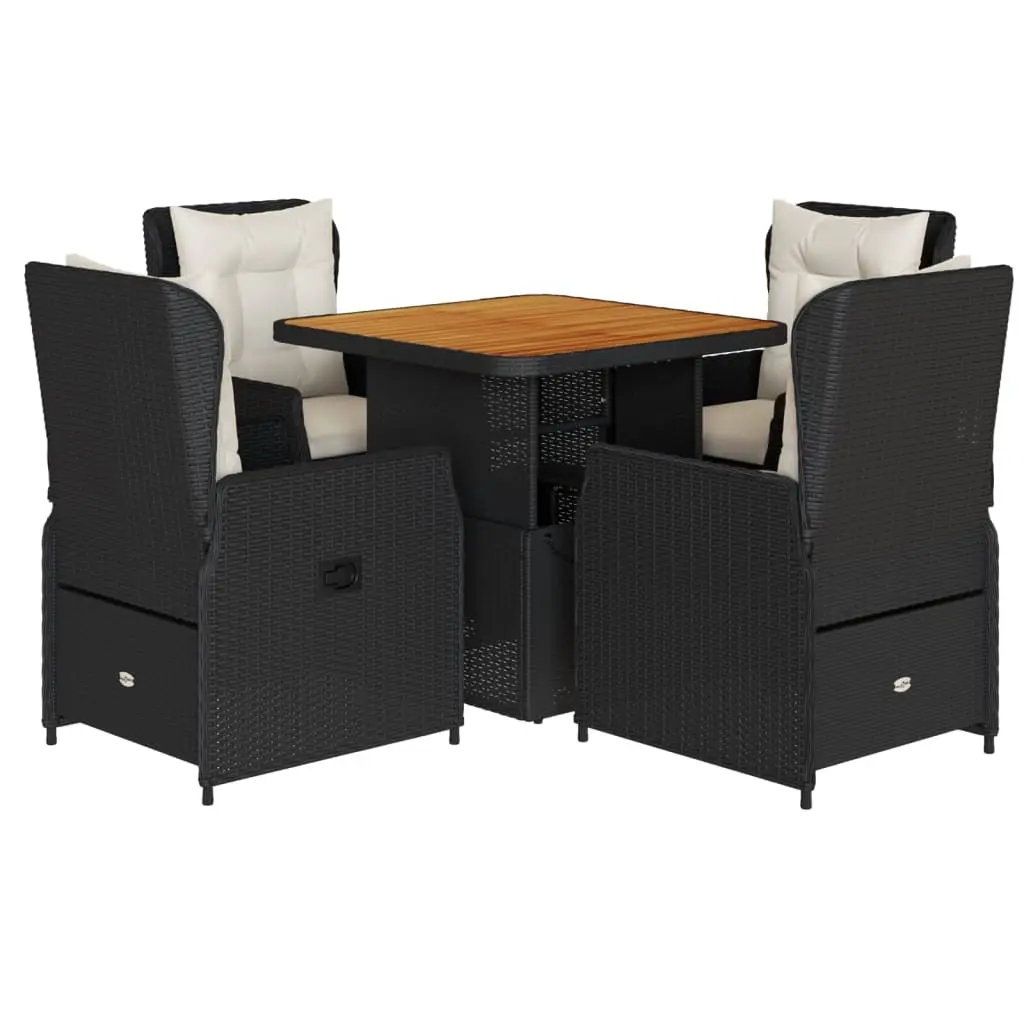5 Piece Garden Dining Set with Cushions Black Poly Rattan 3262766 - Furniture