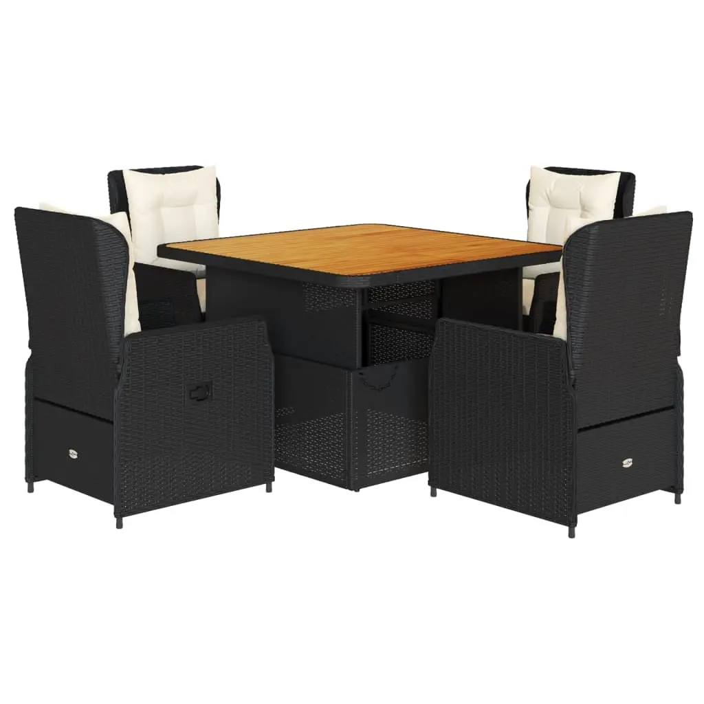 5 Piece Garden Dining Set with Cushions Black Poly Rattan 3262767 - Furniture