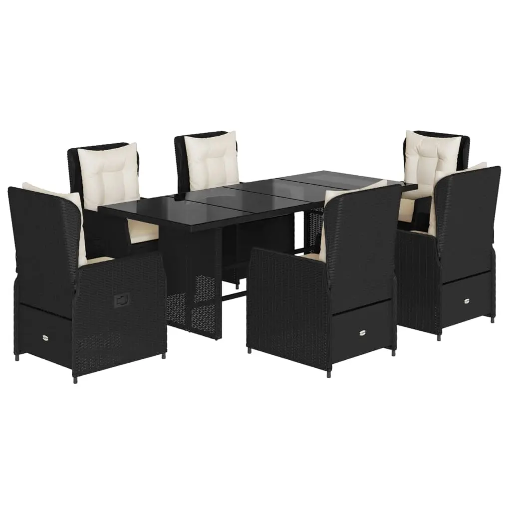 7 Piece Garden Dining Set with Cushions Black Poly Rattan 3262777 - Furniture