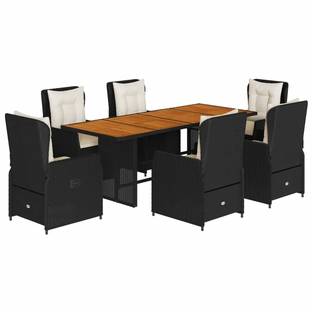 7 Piece Garden Dining Set with Cushions Black Poly Rattan 3262779 - Furniture