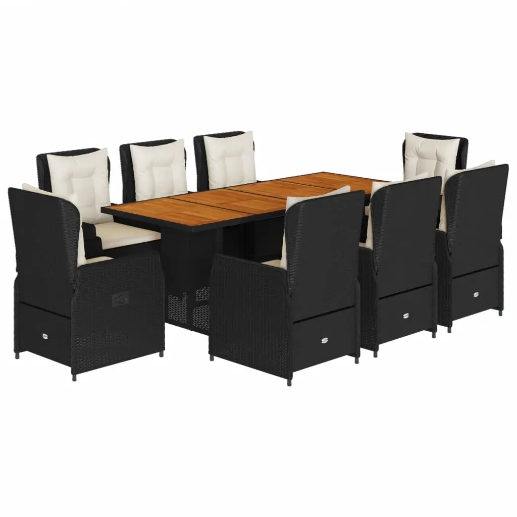 9 Piece Garden Dining Set with Cushions Black Poly Rattan 3262780 - Furniture