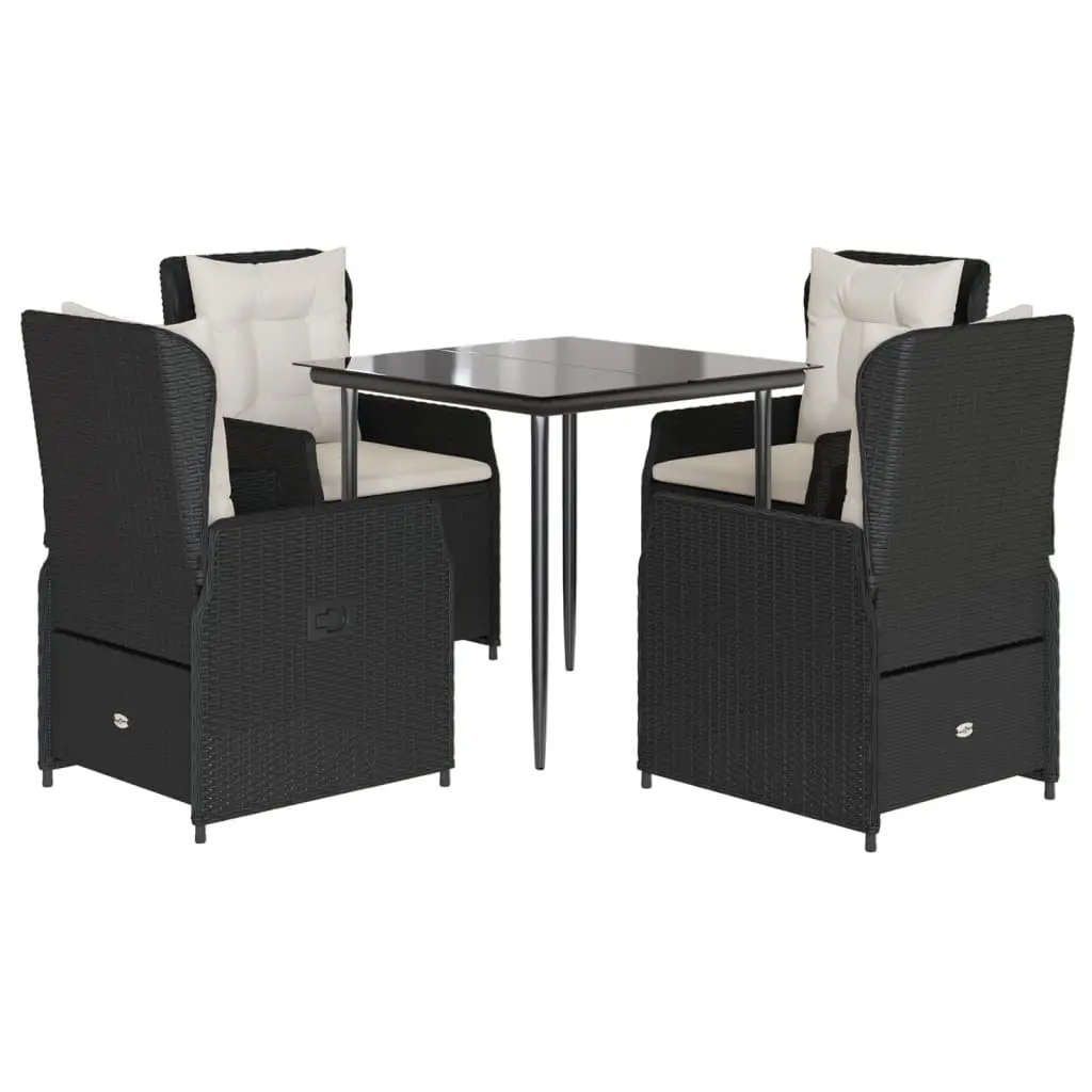 5 Piece Garden Dining Set with Cushions Black Poly Rattan 3262827 - Furniture