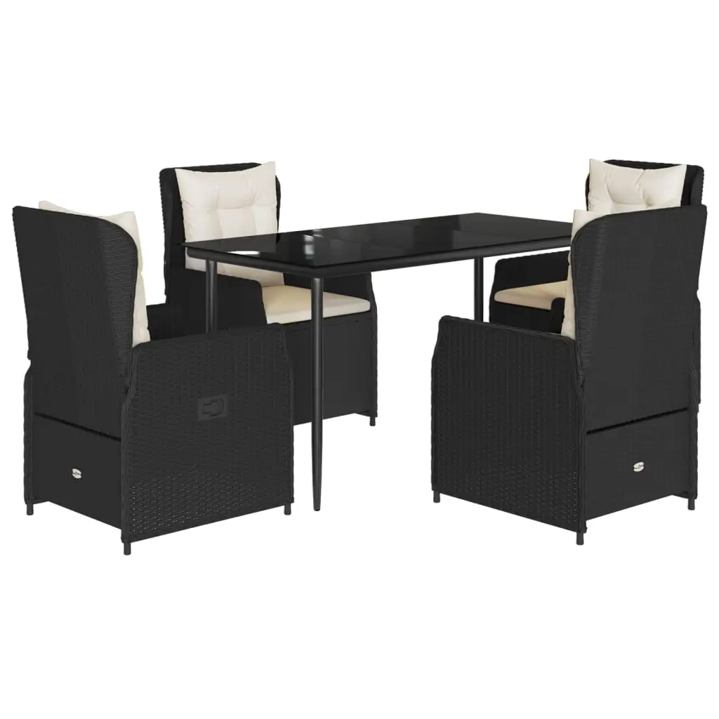5 Piece Garden Dining Set with Cushions Black Poly Rattan 3262828 - Furniture