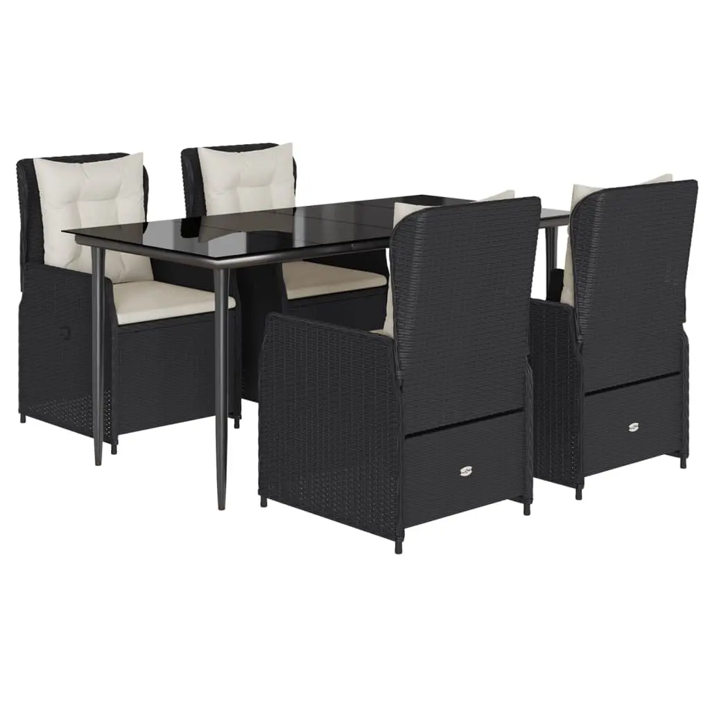 5 Piece Garden Dining Set with Cushions Black Poly Rattan 3262829 - Furniture