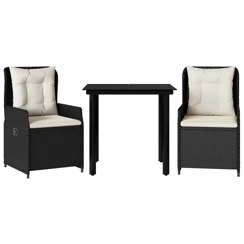 3 Piece Garden Dining Set with Cushions Black Poly Rattan 3262833 - Furniture