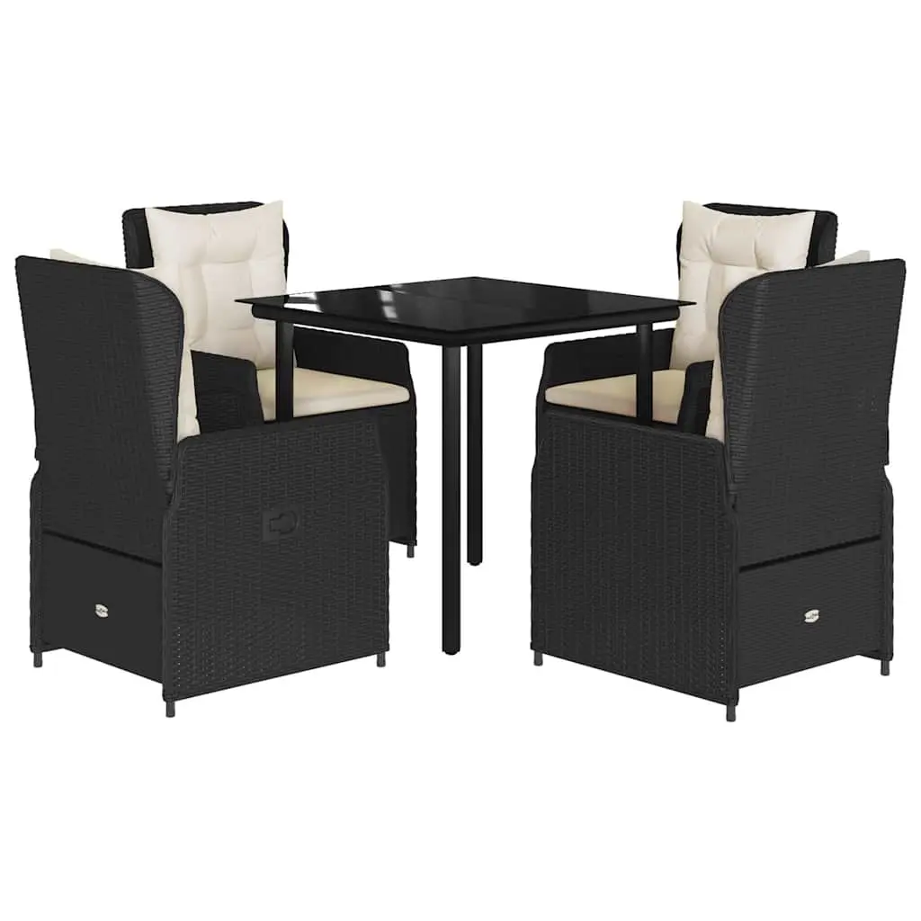 5 Piece Garden Dining Set with Cushions Black Poly Rattan 3262834 - Furniture