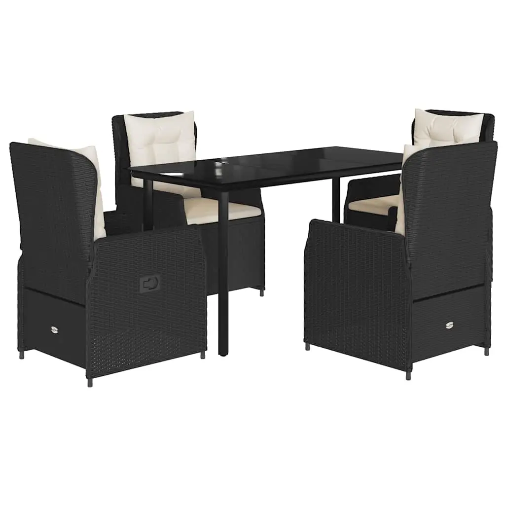 5 Piece Garden Dining Set with Cushions Black Poly Rattan 3262835 - Furniture