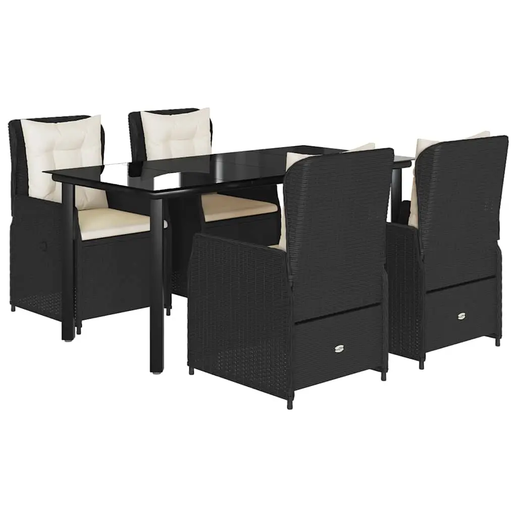 5 Piece Garden Dining Set with Cushions Black Poly Rattan 3262836 - Furniture