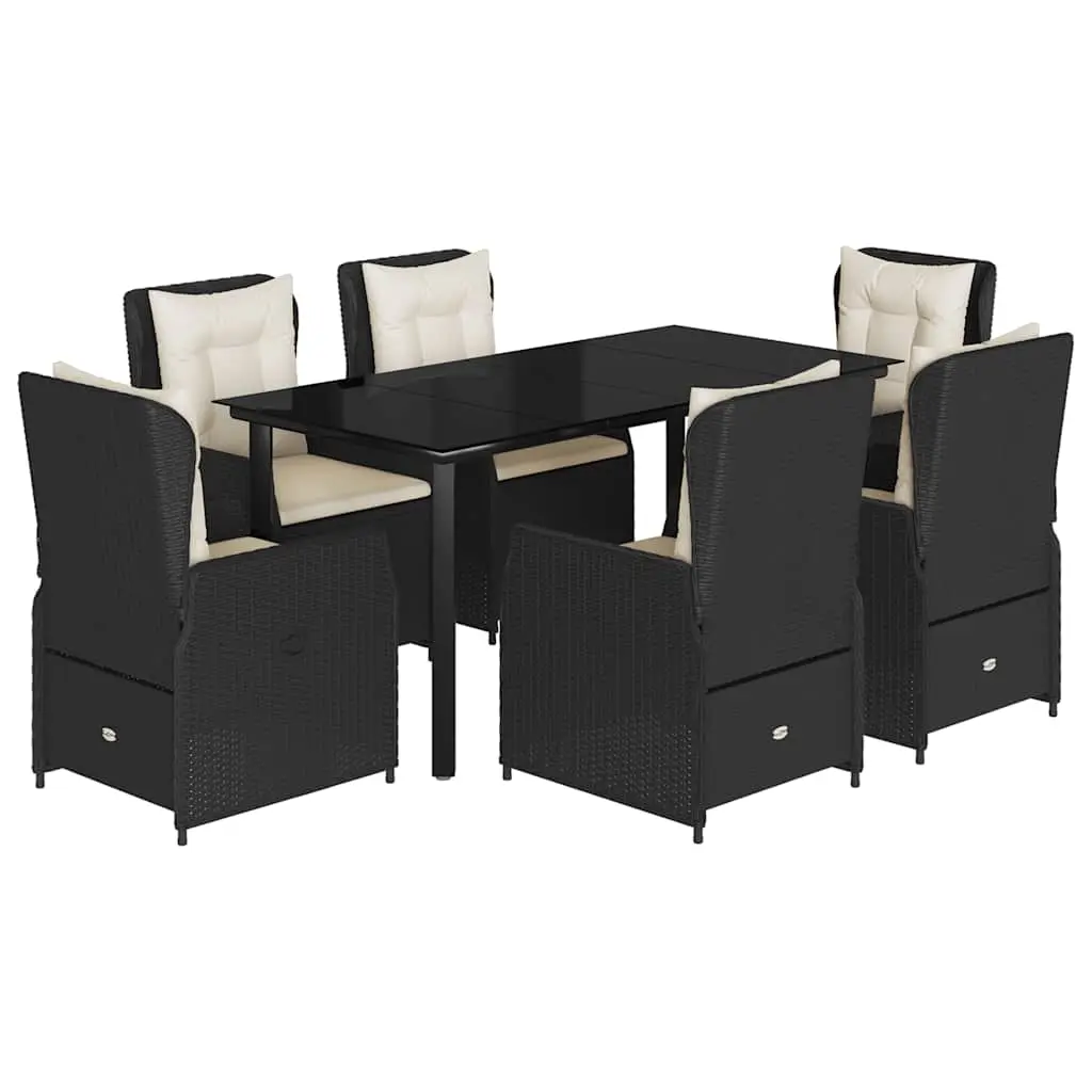 7 Piece Garden Dining Set with Cushions Black Poly Rattan 3262837 - Furniture
