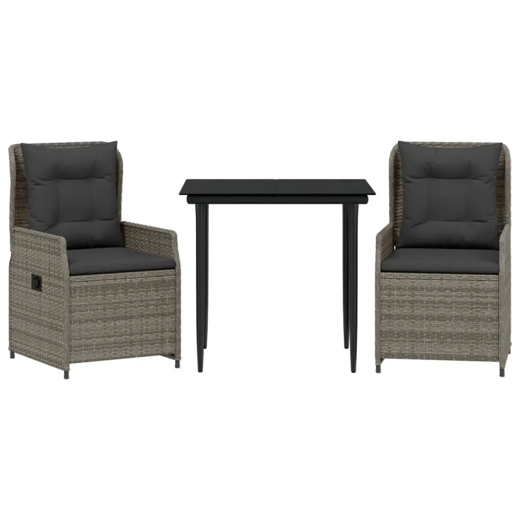 3 Piece Garden Dining Set with Cushions Grey Poly Rattan 3262854 - Furniture