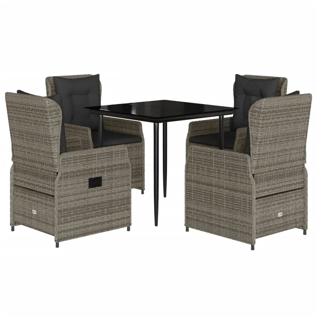 5 Piece Garden Dining Set with Cushions Grey Poly Rattan 3262855 - Furniture