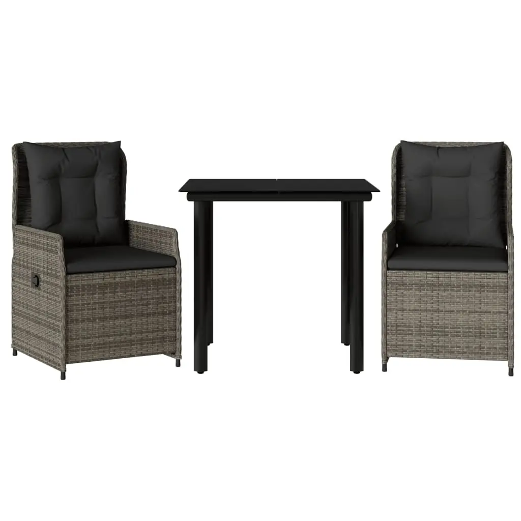 3 Piece Garden Dining Set with Cushions Grey Poly Rattan 3262861 - Furniture