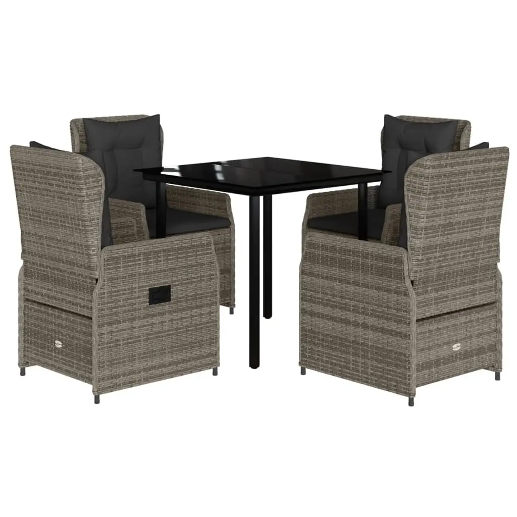 5 Piece Garden Dining Set with Cushions Grey Poly Rattan 3262862 - Furniture