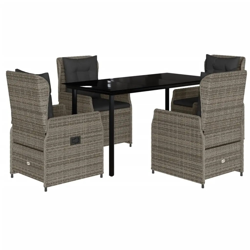 5 Piece Garden Dining Set with Cushions Grey Poly Rattan 3262863 - Furniture