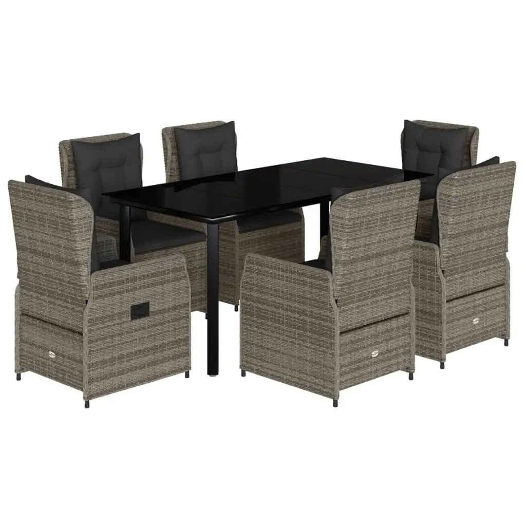 7 Piece Garden Dining Set with Cushions Grey Poly Rattan 3262865 - Furniture