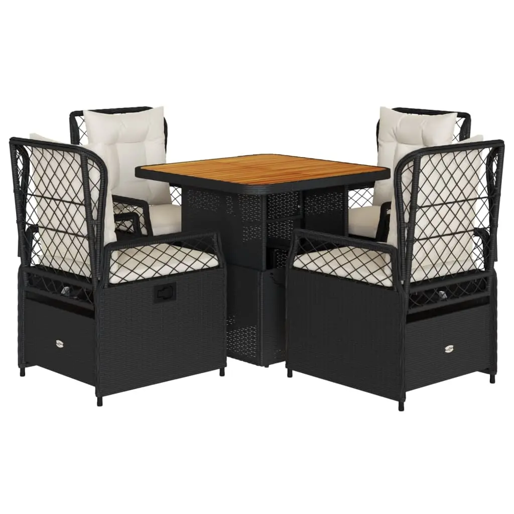 5 Piece Garden Dining Set with Cushions Black Poly Rattan 3262911 - Furniture