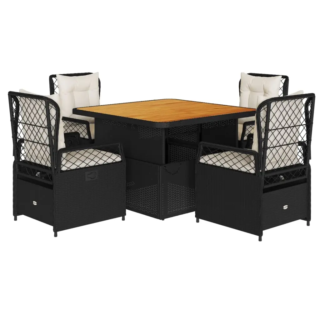 5 Piece Garden Dining Set with Cushions Black Poly Rattan 3262912 - Furniture