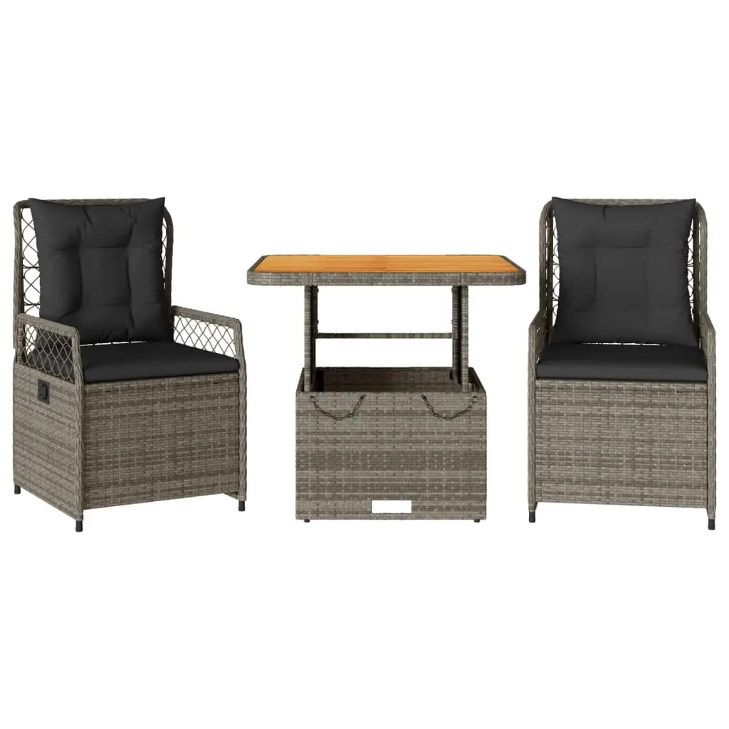 3 Piece Garden Dining Set with Cushions Grey Poly Rattan 3262913 - Furniture