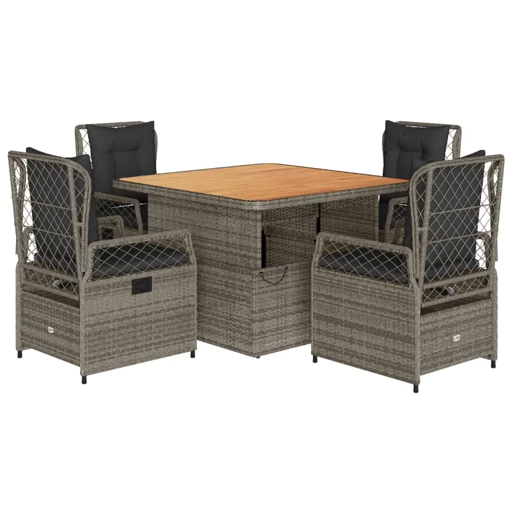 5 Piece Garden Dining Set with Cushions Grey Poly Rattan 3262915 - Furniture