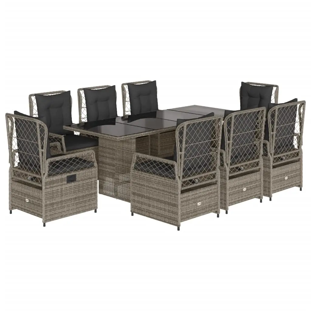 9 Piece Garden Dining Set with Cushions Grey Poly Rattan 3262929 - Furniture