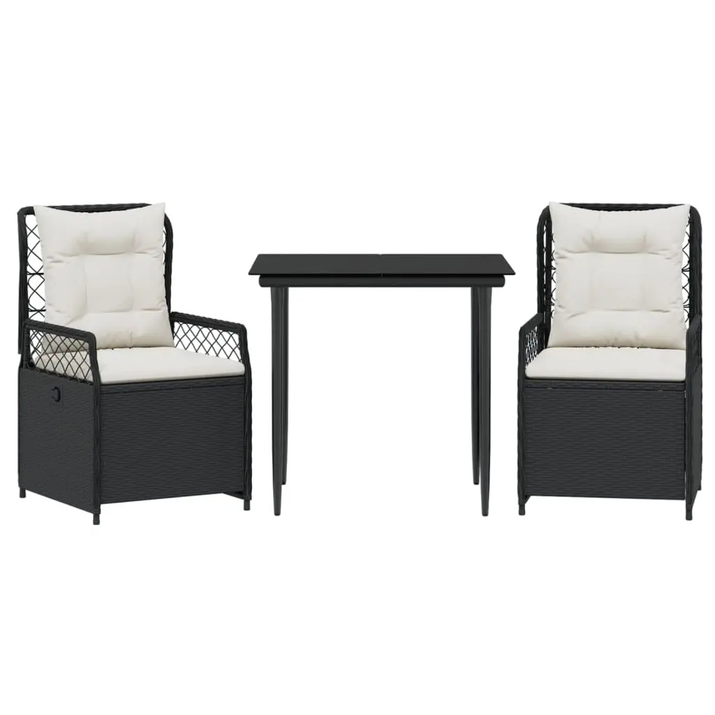 3 Piece Garden Dining Set with Cushions Black Poly Rattan 3262957 - Furniture