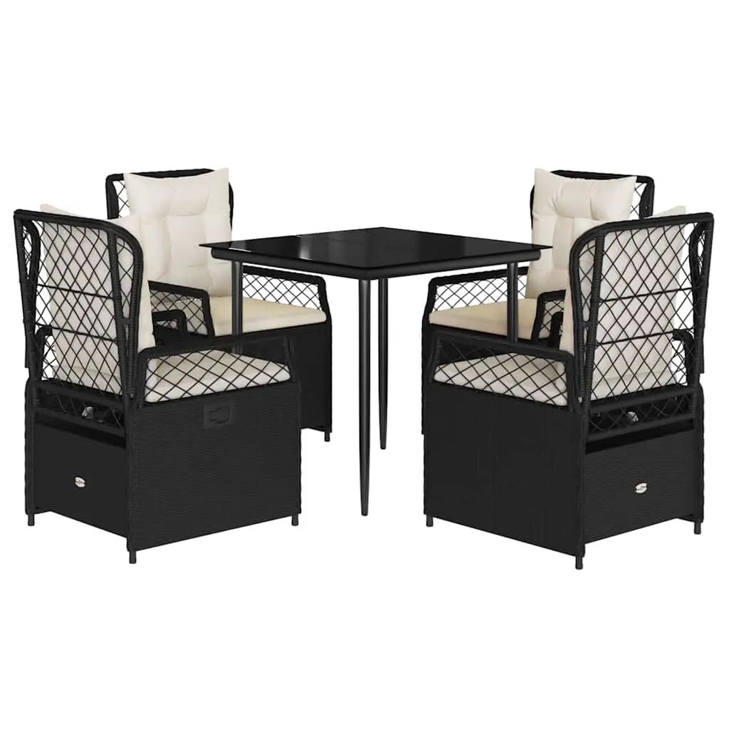 5 Piece Garden Dining Set with Cushions Black Poly Rattan 3262958 - Furniture