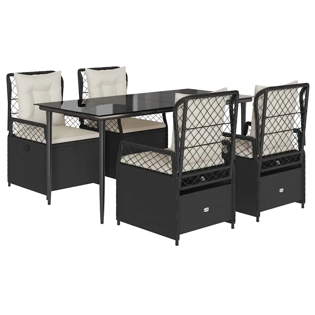 5 Piece Garden Dining Set with Cushions Black Poly Rattan 3262960 - Furniture