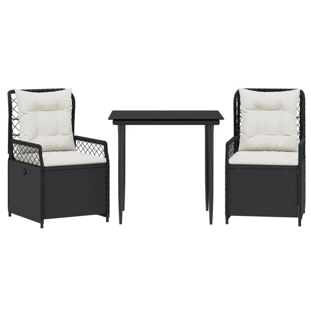 3 Piece Garden Dining Set with Cushions Black Poly Rattan 3262964 - Furniture