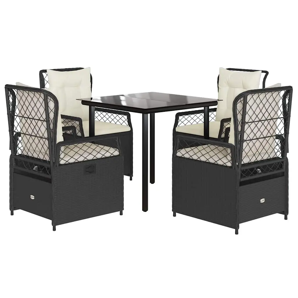 5 Piece Garden Dining Set with Cushions Black Poly Rattan 3262965 - Furniture