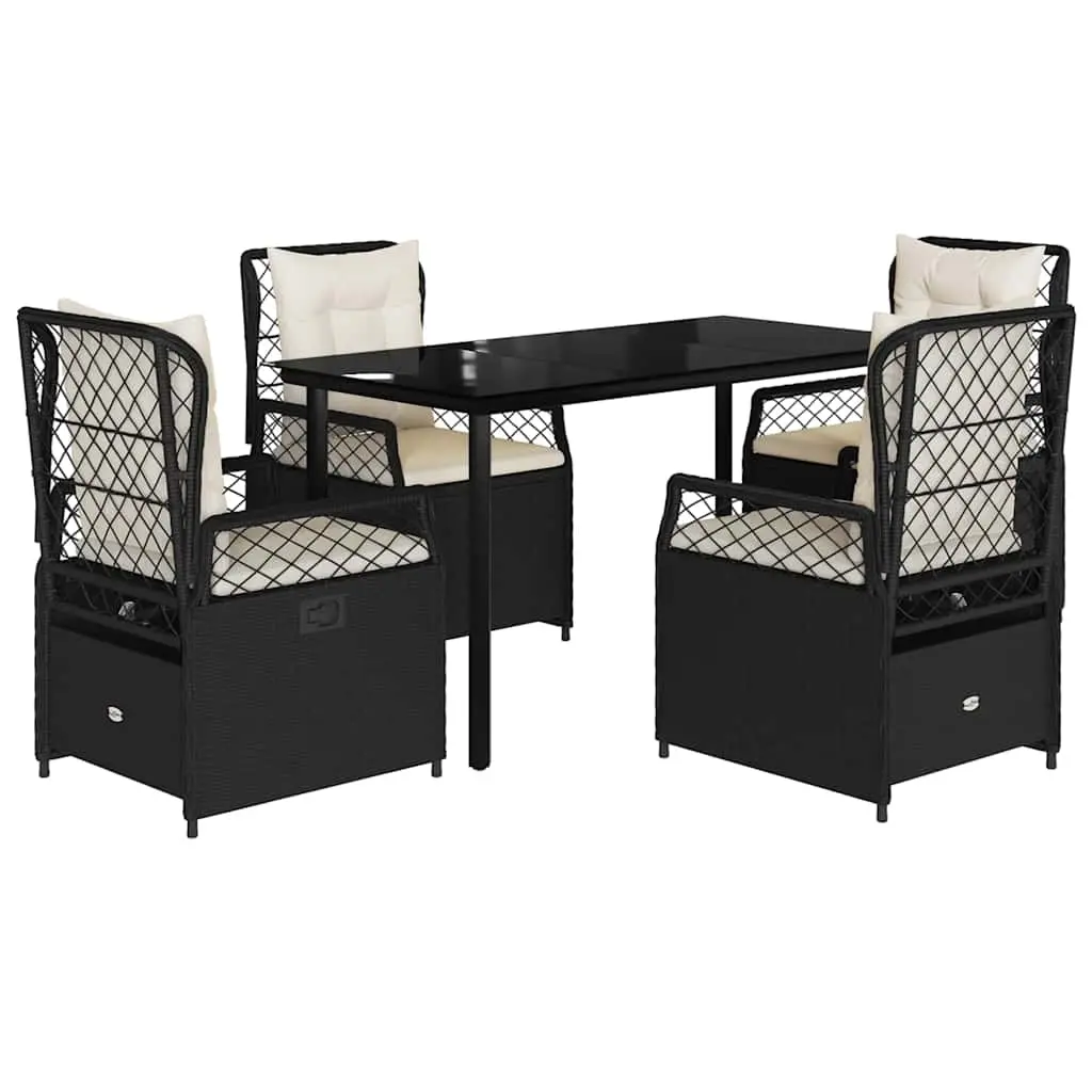 5 Piece Garden Dining Set with Cushions Black Poly Rattan 3262966 - Furniture