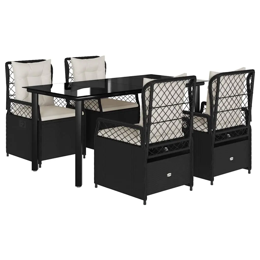 5 Piece Garden Dining Set with Cushions Black Poly Rattan 3262967 - Furniture