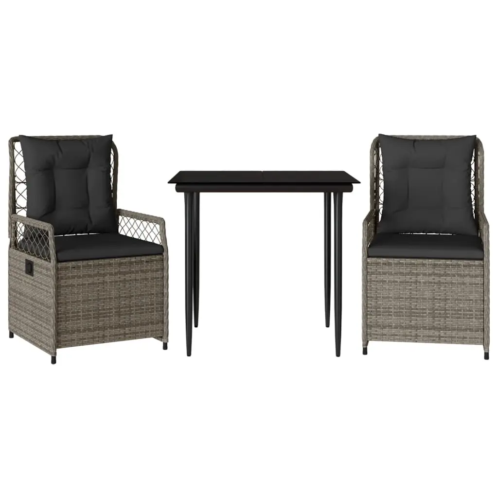 3 Piece Garden Dining Set with Cushions Grey Poly Rattan 3262985 - Furniture