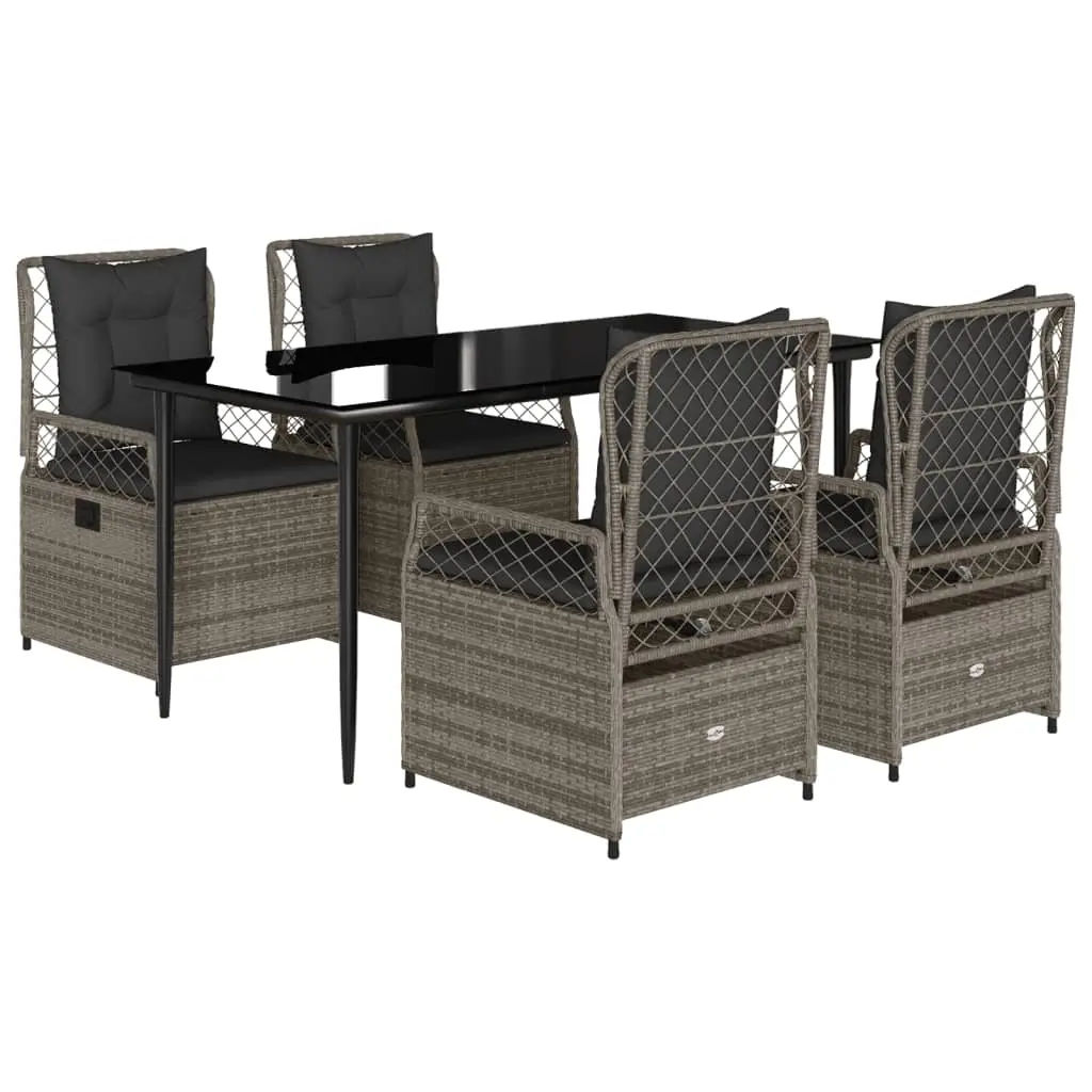 5 Piece Garden Dining Set with Cushions Grey Poly Rattan 3262988 - Furniture