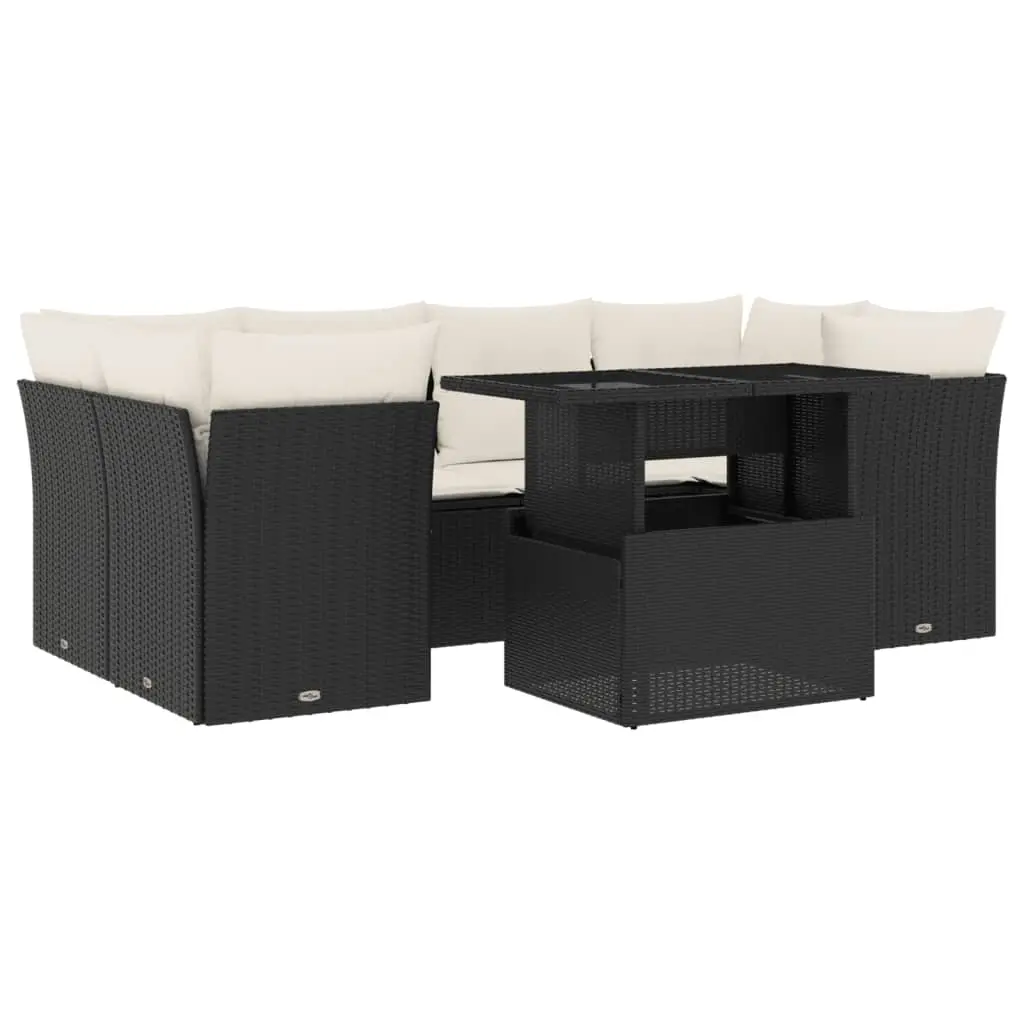 7 Piece Garden Sofa Set with Cushions Black Poly Rattan 3266376 - Furniture