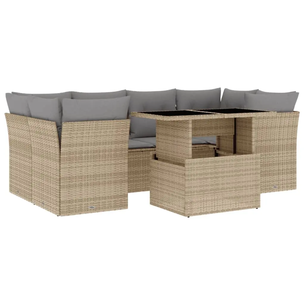7 Piece Garden Sofa Set with Cushions Beige Poly Rattan 3266379 - Furniture