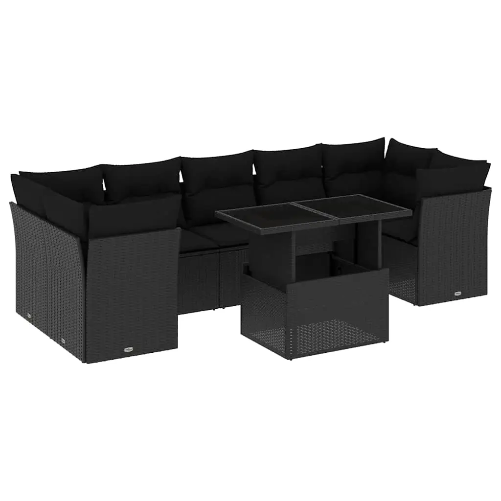 8 Piece Garden Sofa Set with Cushions Black Poly Rattan 3266395 - Furniture