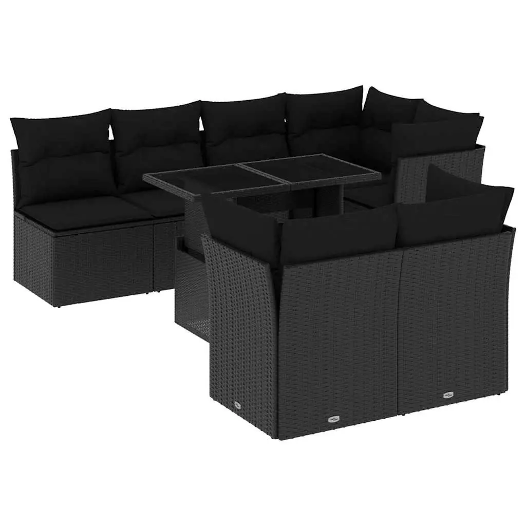 8 Piece Garden Sofa Set with Cushions Black Poly Rattan 3266405 - Furniture