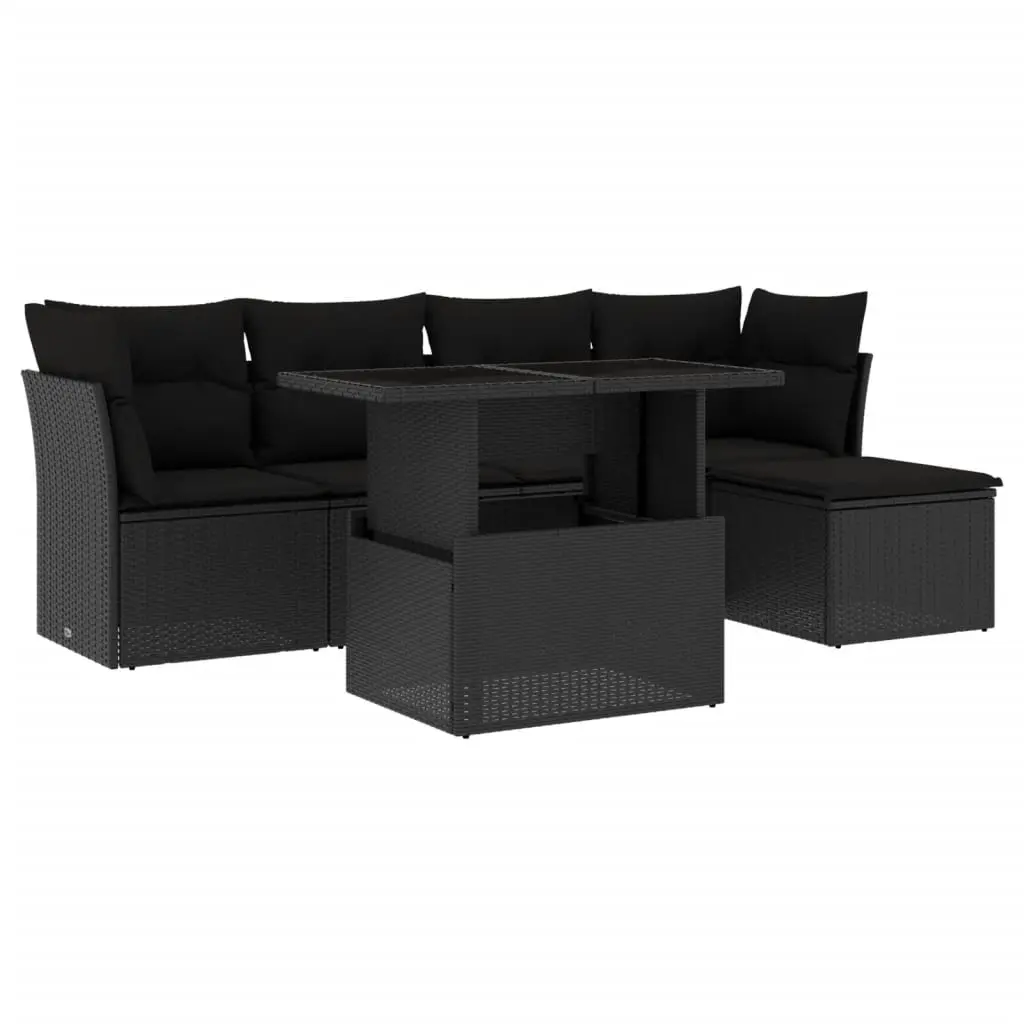 6 Piece Garden Sofa Set with Cushions Black Poly Rattan 3266545 - Furniture