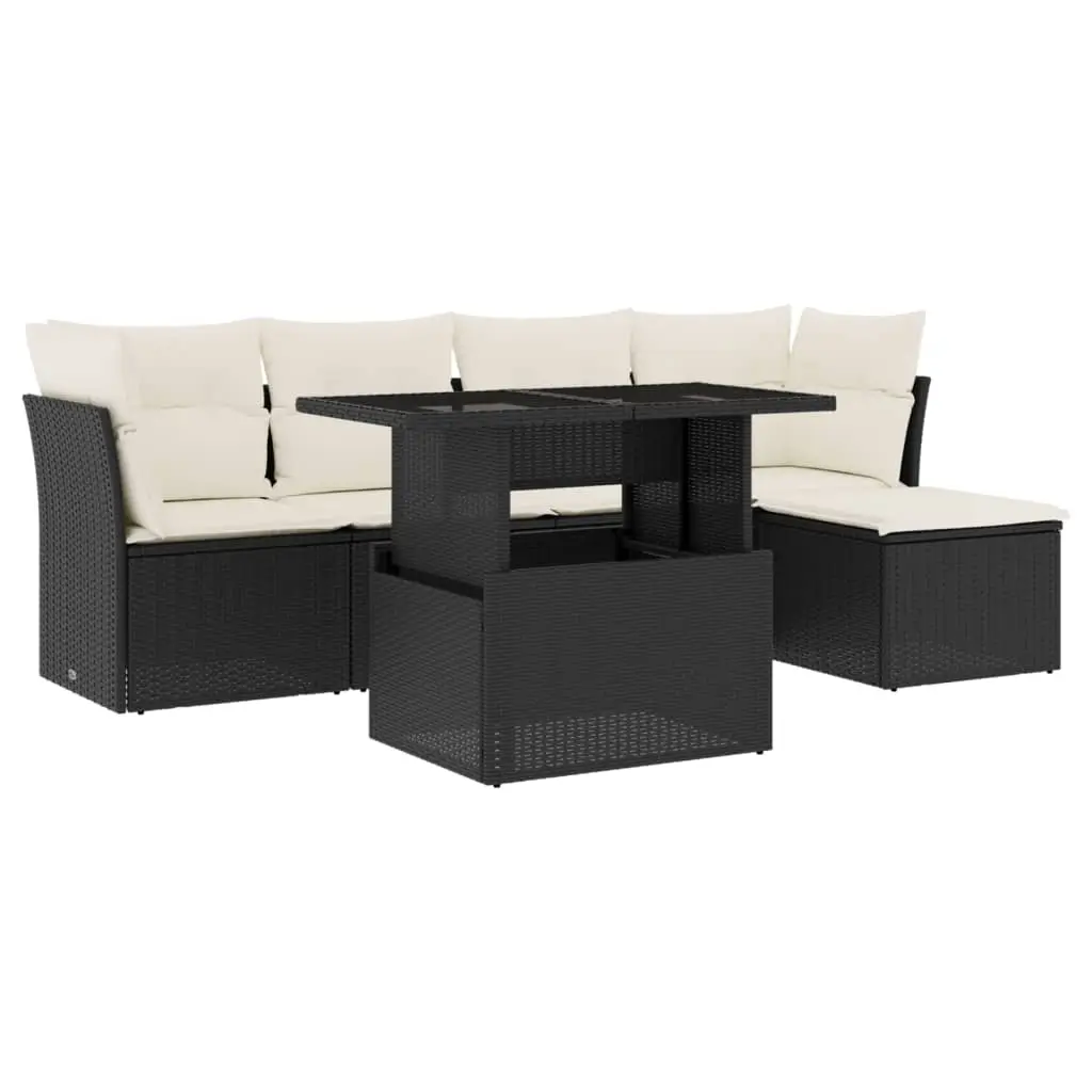 6 Piece Garden Sofa Set with Cushions Black Poly Rattan 3266546 - Furniture