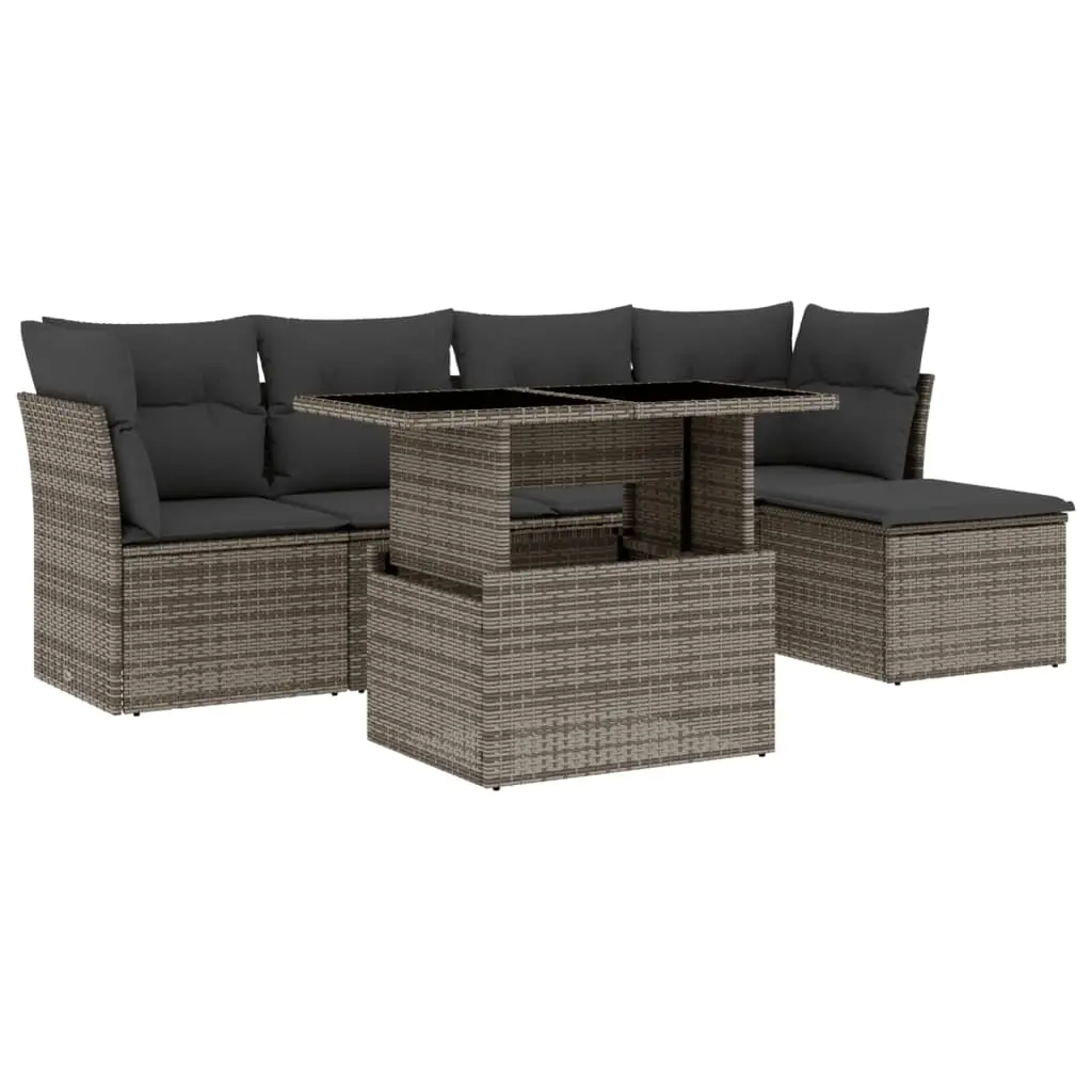 6 Piece Garden Sofa Set with Cushions Grey Poly Rattan 3266550 - Furniture