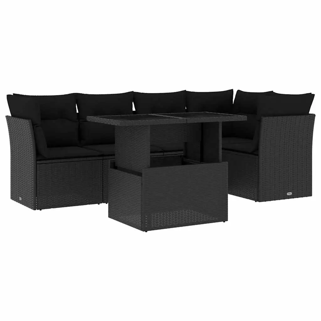 6 Piece Garden Sofa Set with Cushions Black Poly Rattan 3266565 - Furniture